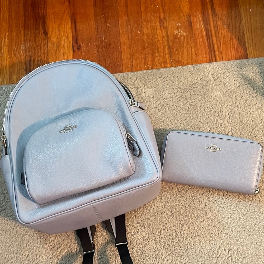 Coach Pale Blue Backpack and Wallet Set - Very Good Condition